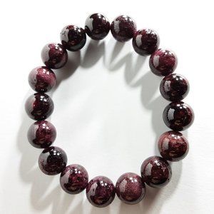NATURAL GENUINE GARNET ROUND BEAD BRACELET  DEEP BURGANDY IN COLOR